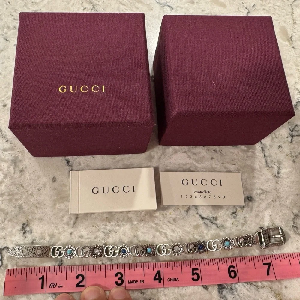 Authentic Gucci Double G Flower motif Stoned Bracelet Women with Box - Picture 5 of 7